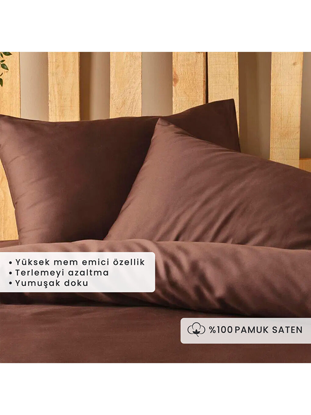 %100 Pamuk Saten Supreme Basic Super King Size Nevresim Seti Kahverengi (260x240 cm)-1
