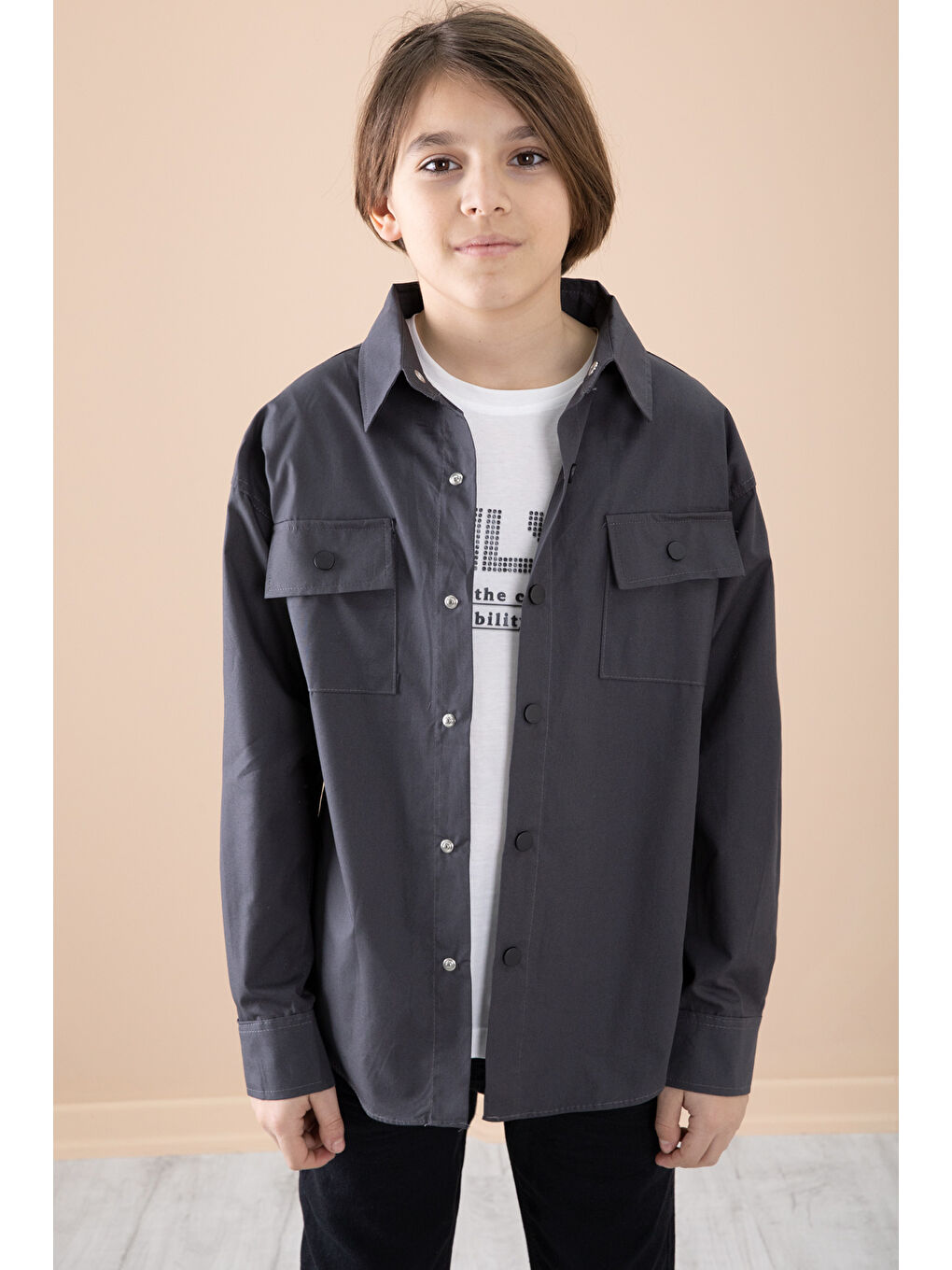 Gri Füme Gömlek Tişörtlü Erkek Çocuk 2'li Takım 20126-1