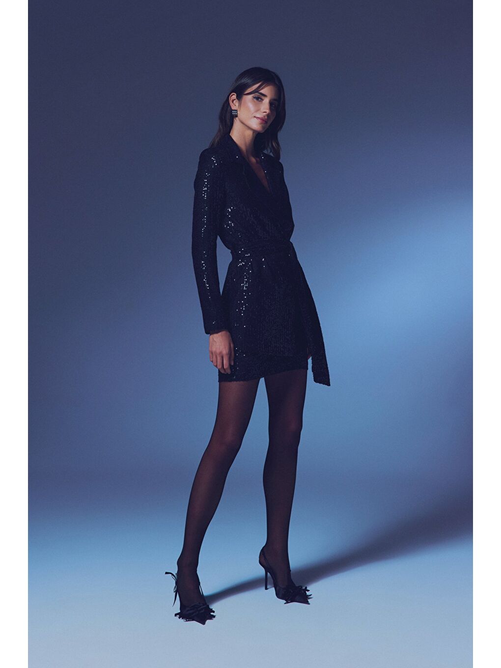 Kuşaklı Payet Ceket - Siyah