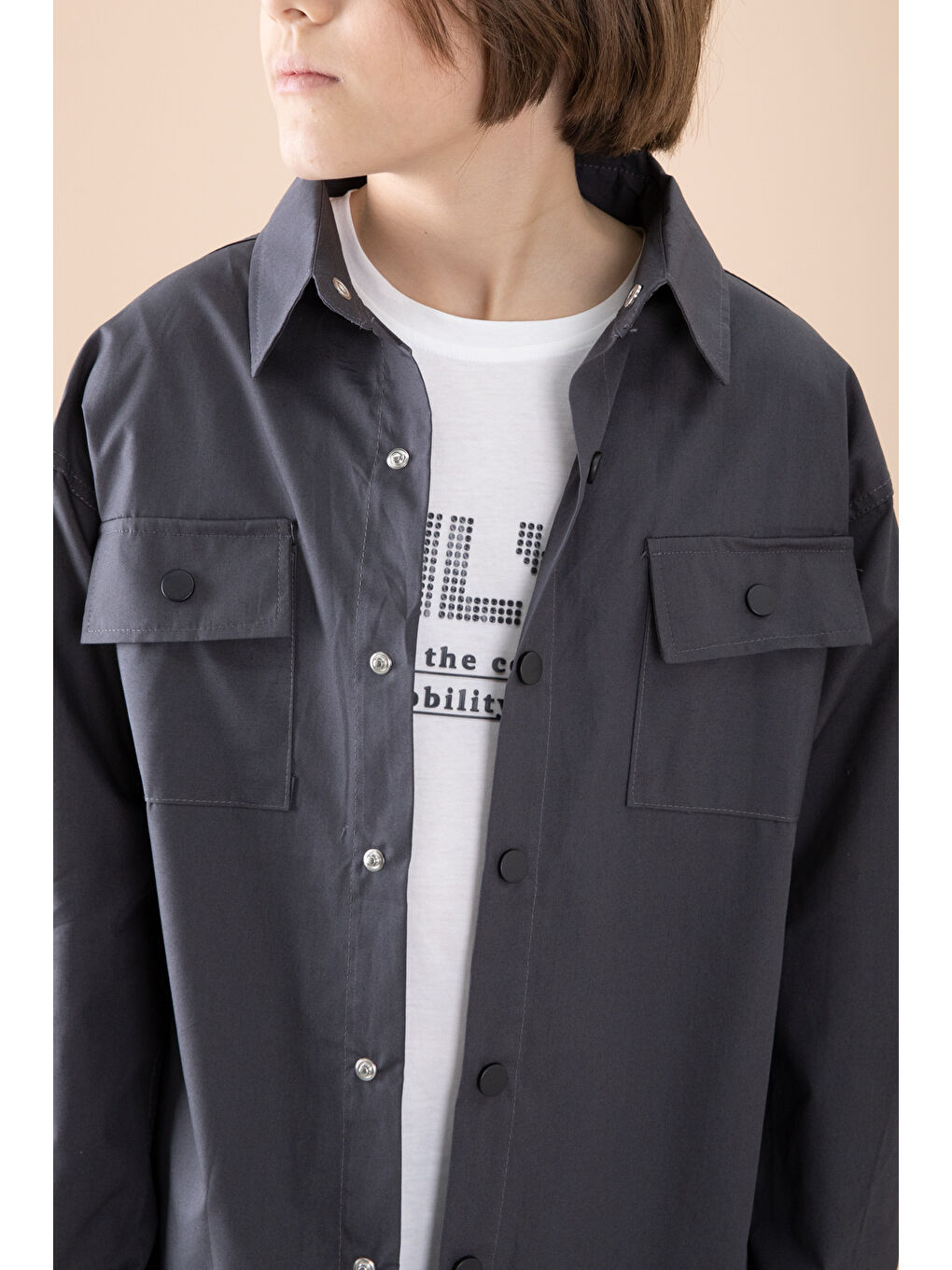 Gri Füme Gömlek Tişörtlü Erkek Çocuk 2'li Takım 20126-2