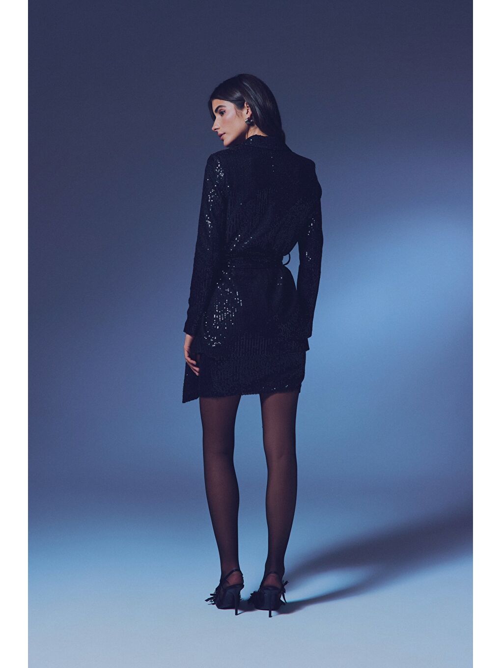 Kuşaklı Payet Ceket - Siyah-1