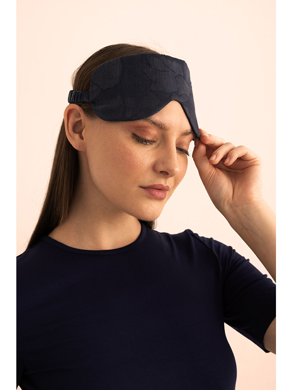 İndigo Çiçek Dokulu Lyocell ,Uyku Bandı-2