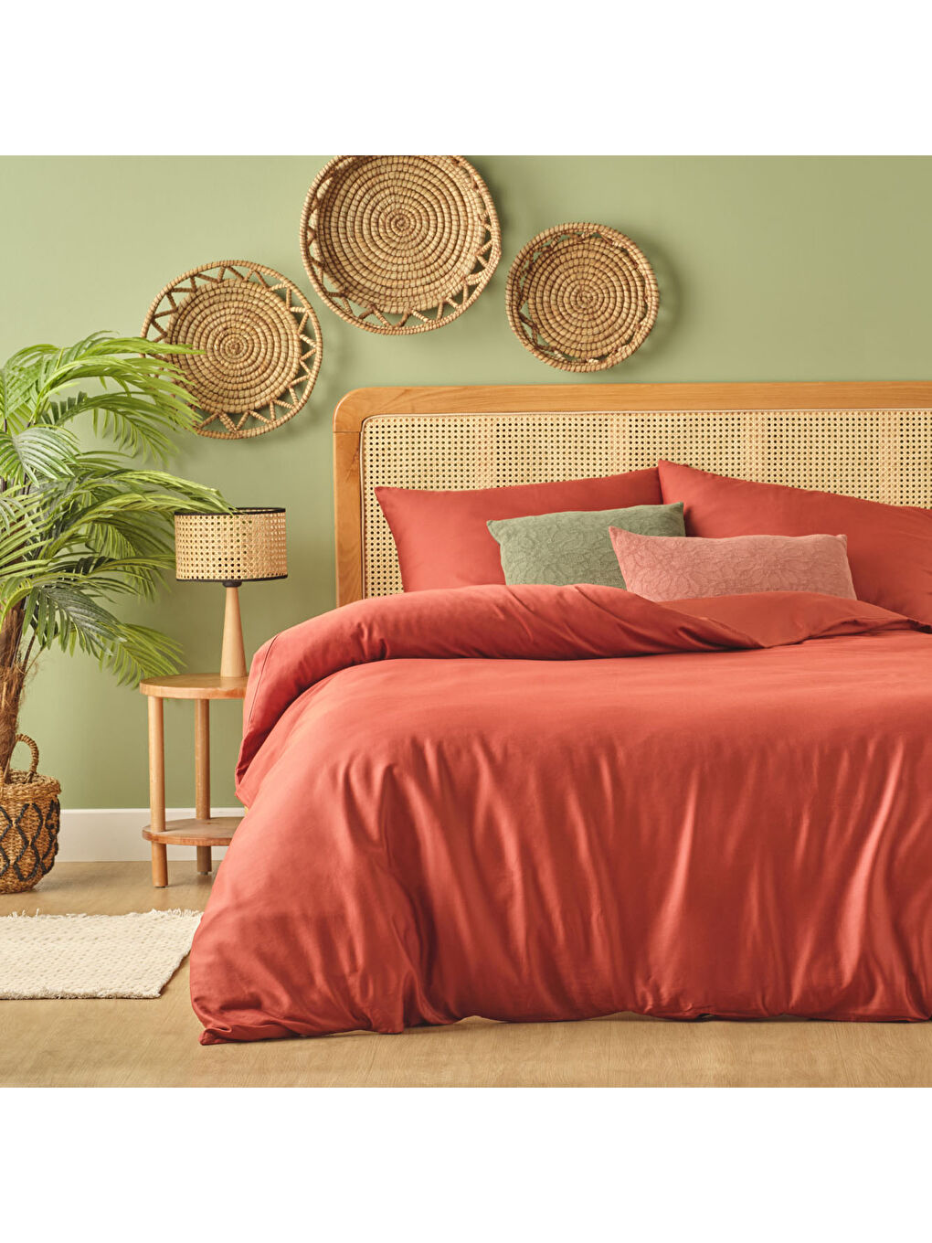 Kahverengi %100 Pamuk Saten Supreme Basic Super King Size Nevresim Seti Kiremit (260x240 cm)