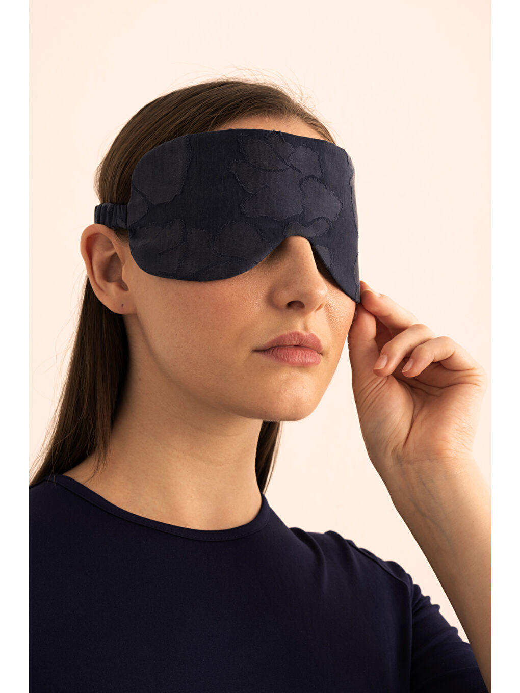 İndigo Çiçek Dokulu Lyocell ,Uyku Bandı-3