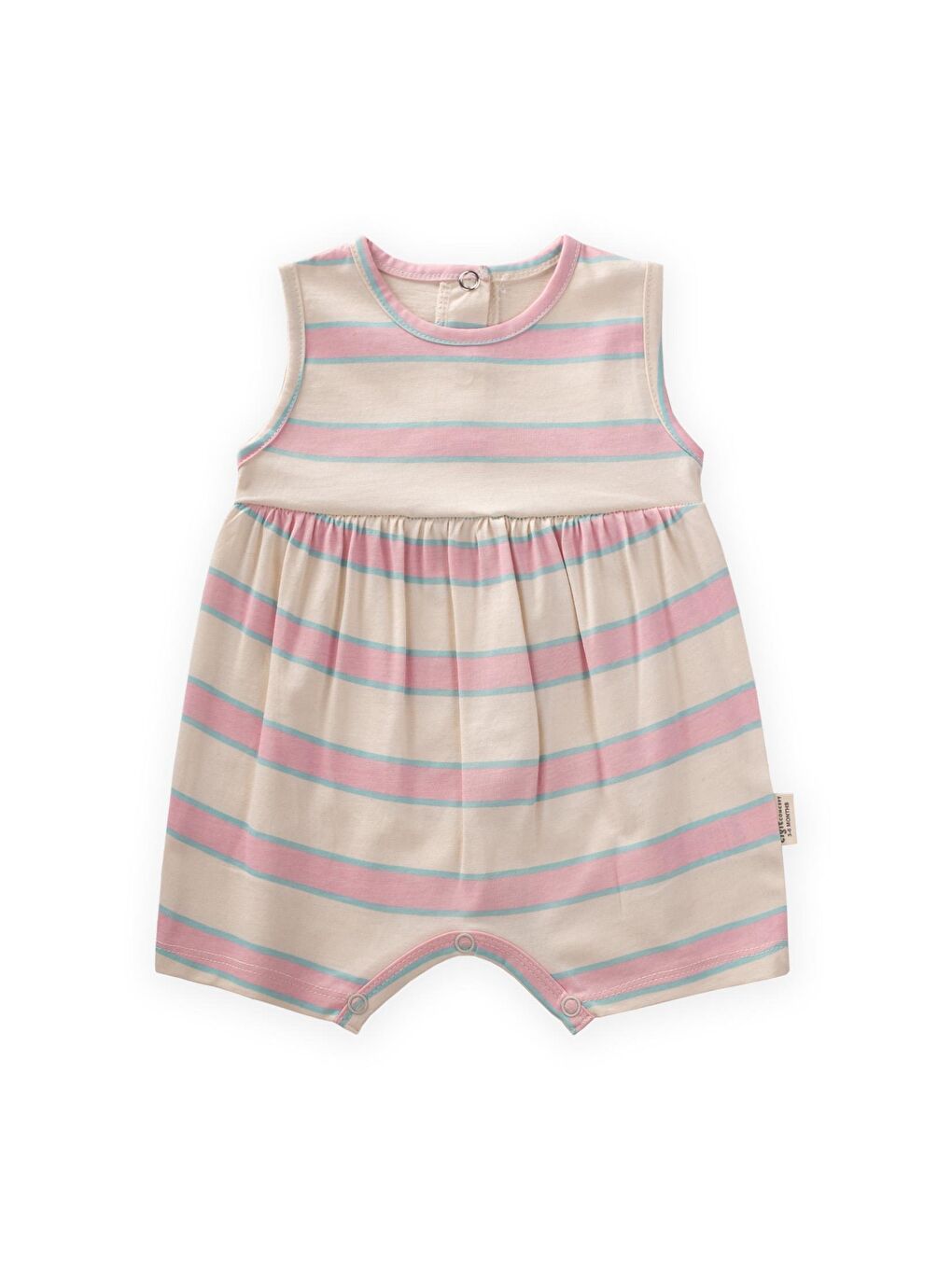 Geniş Çizgili Tulum 0-3 Yaş Pembe Mavi Çizgili