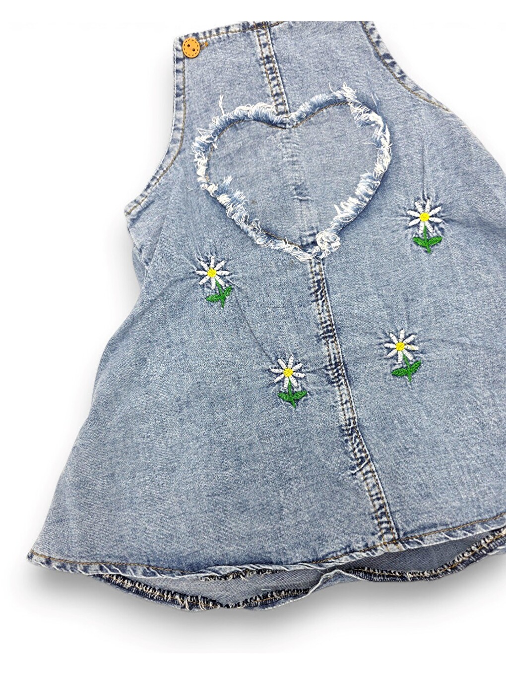 Beyaz Kız Bebek Yazlık Jean Jile Ve T-shirtlü 2'lü Takım, 6-9-12-18-24 Aylık Jean Elbise Bayramlık Takım-6
