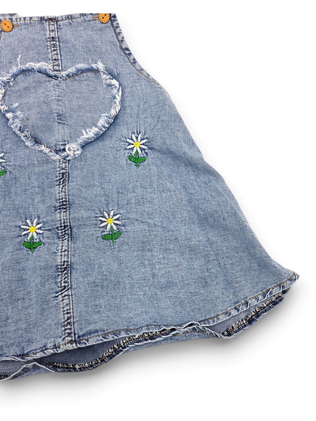 Beyaz Kız Bebek Yazlık Jean Jile Ve T-shirtlü 2'lü Takım, 6-9-12-18-24 Aylık Jean Elbise Bayramlık Takım-7