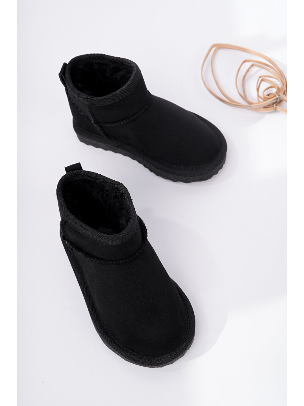 Siyah Retro İçi Kürklü Soğuk Geçirmez Çocuk Bot-1