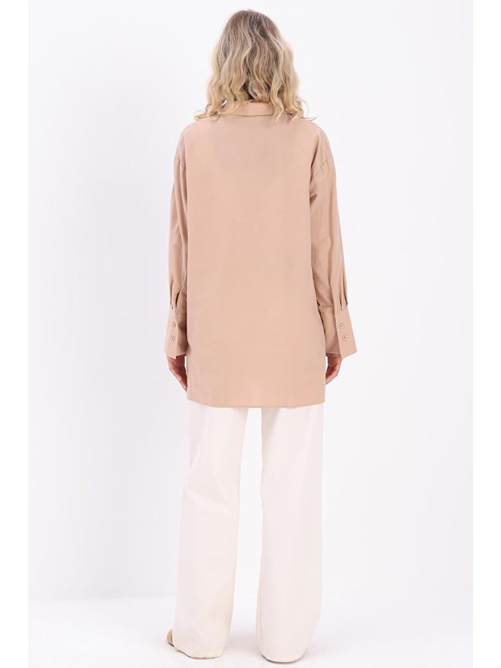 Bej-Pamuklu Taşlı Gömlek Tunik-3
