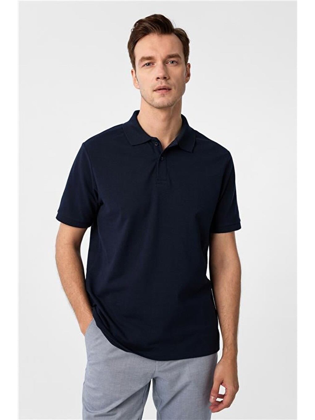 Lacivert Regular Armürlü Polo Yaka Tişört