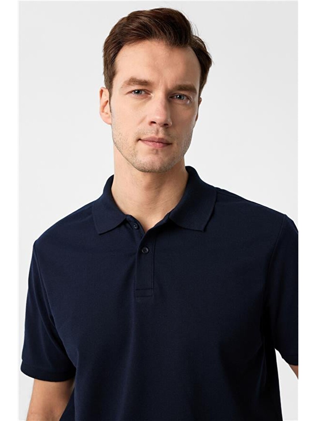 Lacivert Regular Armürlü Polo Yaka Tişört-1
