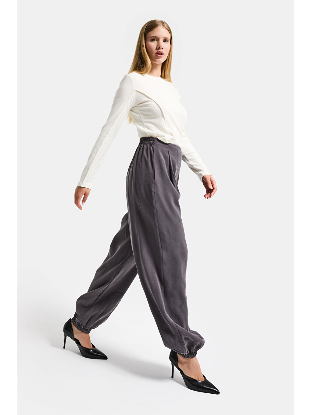 Kadın Antrasit s6-13 Baggy Jogger Bol Kesim Pantolon-1