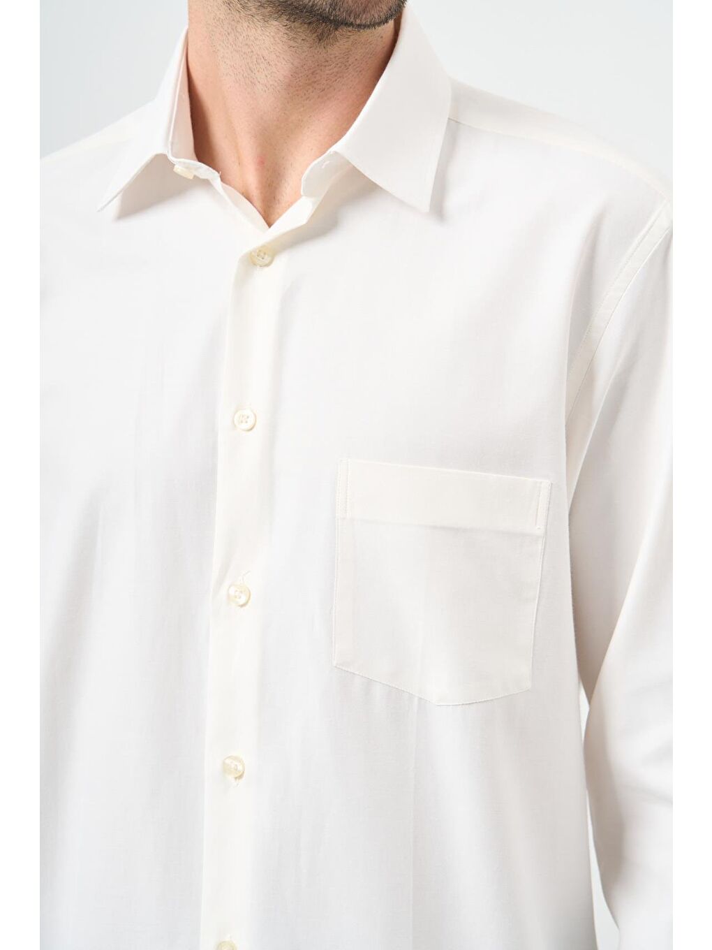 Kahverengi Açık Krem Uzun Kol Düz Sert Yaka Pamuklu Classic Comfort Fit Gömlek 1004245269-3