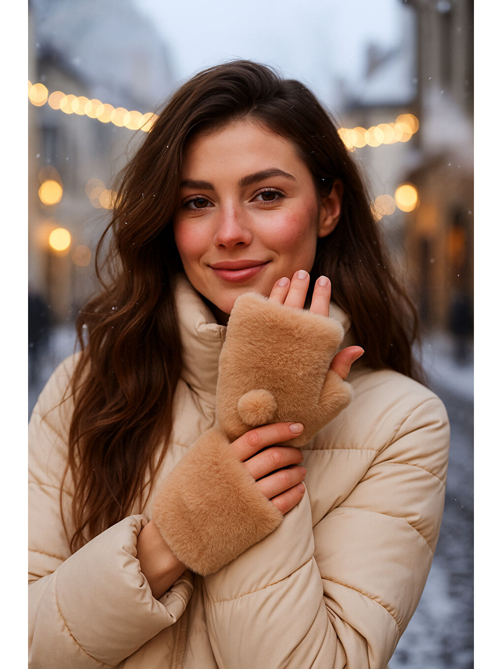 Kahverengi Kadın Camel Kesik Pelüş Eldiven ELD33-3