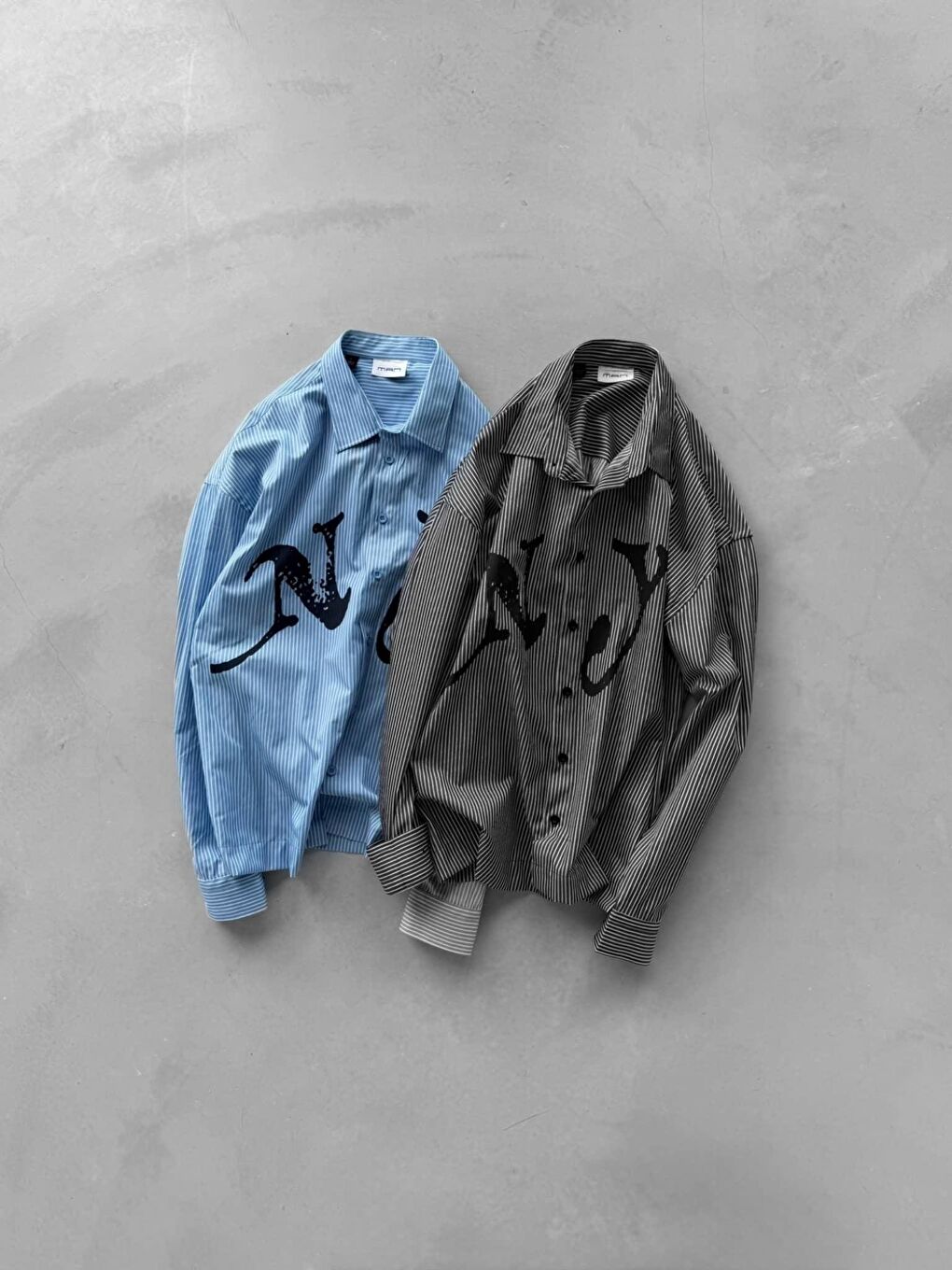 Erkek Oversize Çizgili Baskılı Gömlek Koyu Gri-2