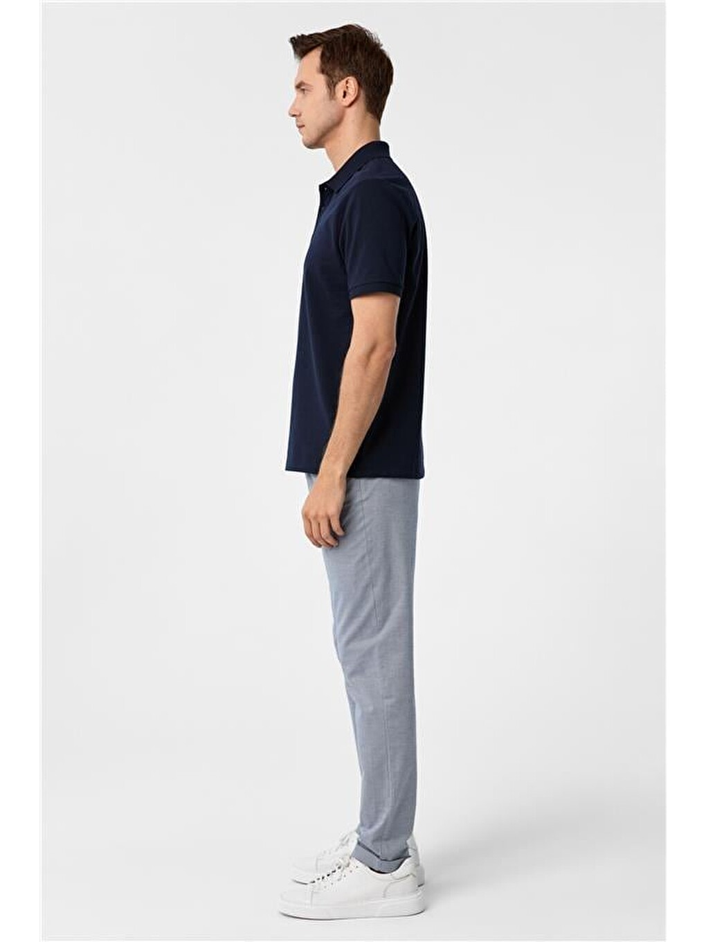 Lacivert Regular Armürlü Polo Yaka Tişört-3