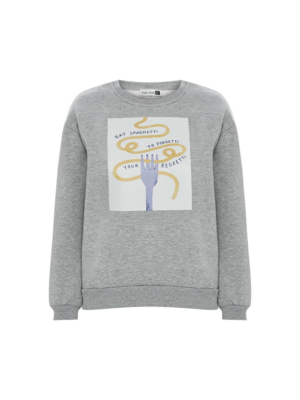 Baskılı Düz Renk Sweatshirt -Gri