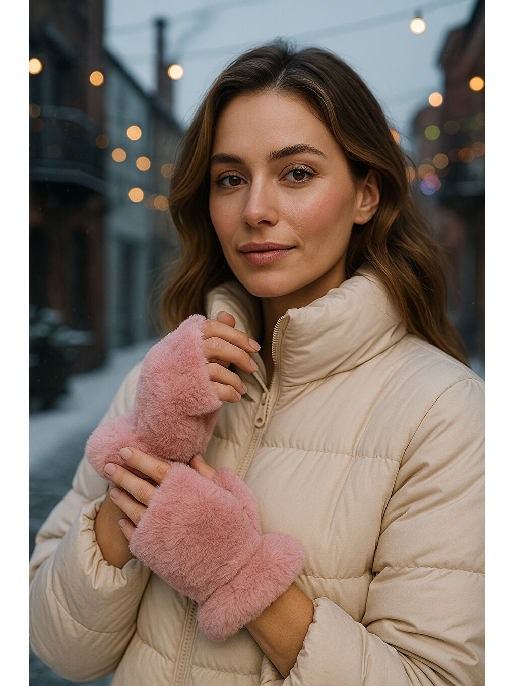 Pembe Kadın Pudra Kesik Pelüş Eldiven ELD33-3