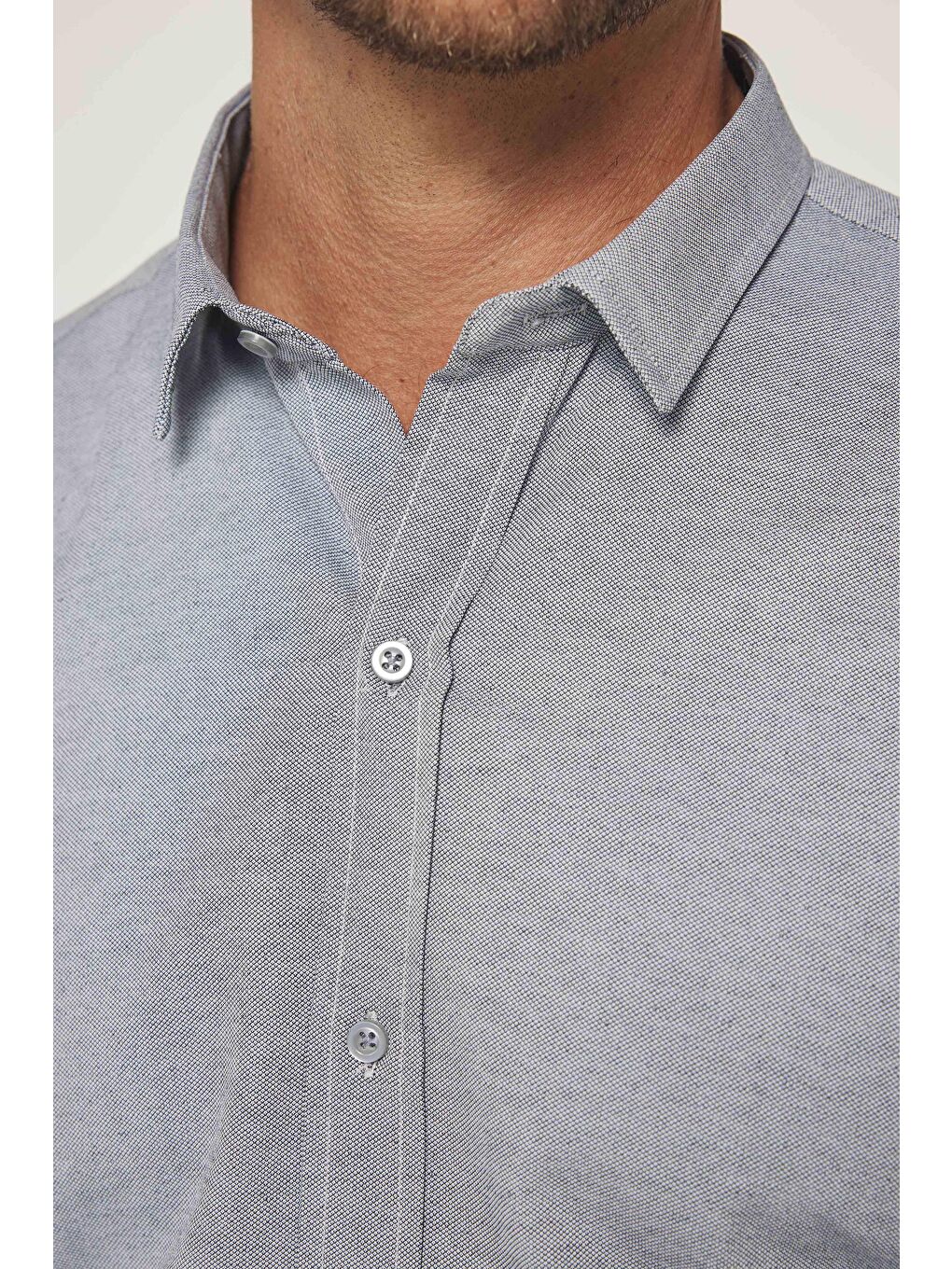 Gri Modern Slim Fit Pamuklu Kolay Ütü Armürlü Erkek Gömlek-3