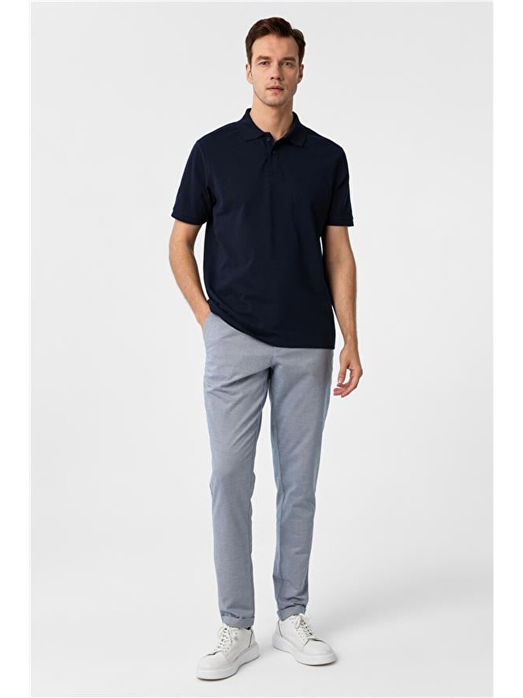 Lacivert Regular Armürlü Polo Yaka Tişört-5