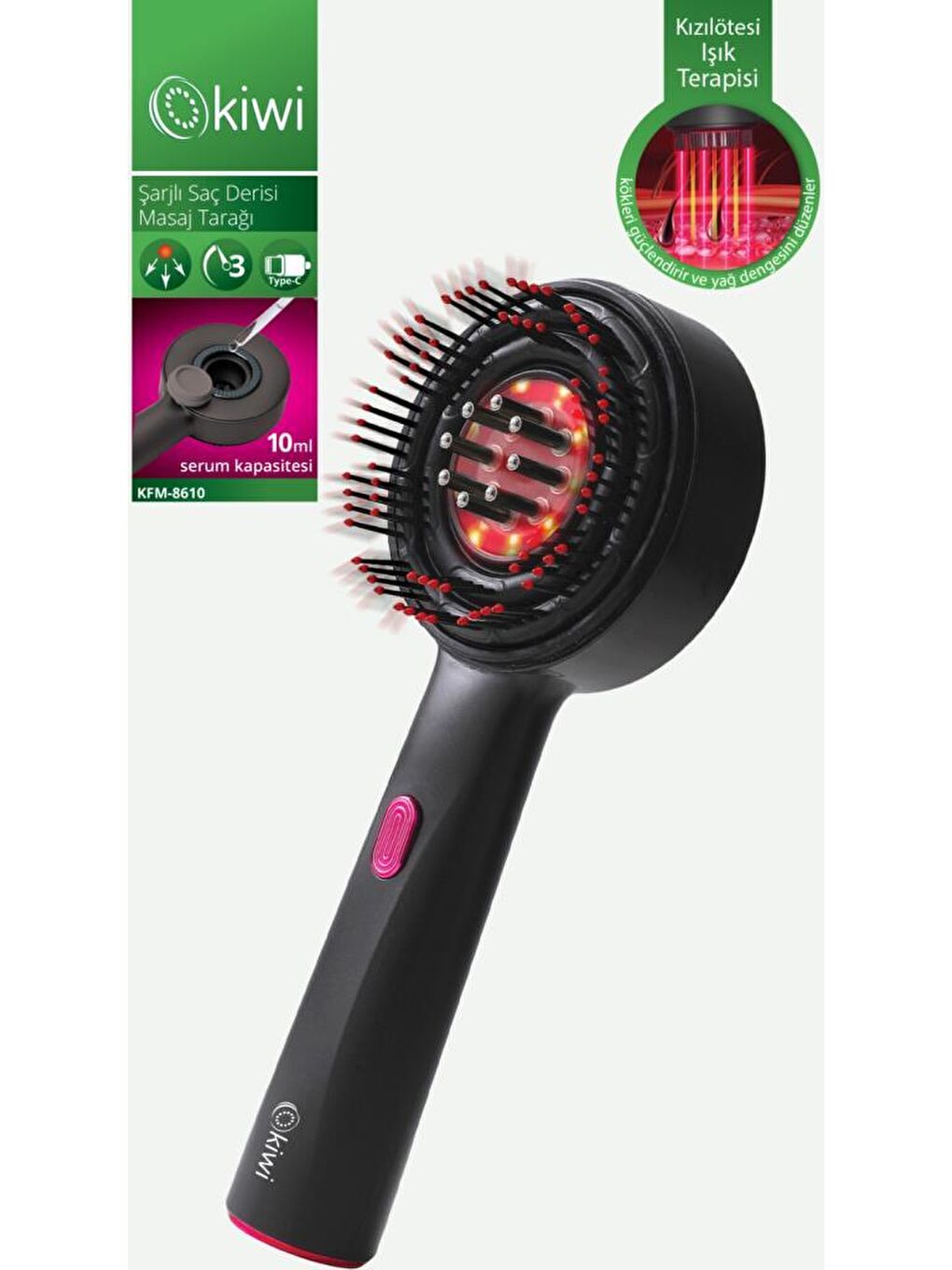 Kfm-8610 Kızılötesi Işıklı Şarjlı Saç Derisi Masaj Tarağı