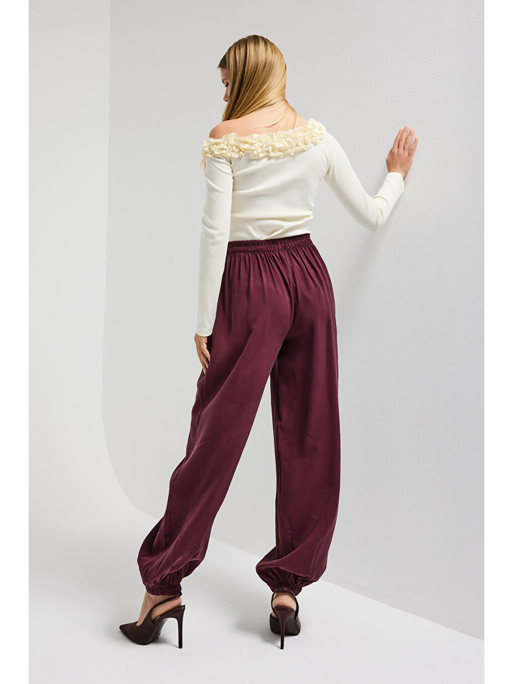 Kadın Bordo s6-35 Baggy Jogger Bol Kesim Pantolon-2