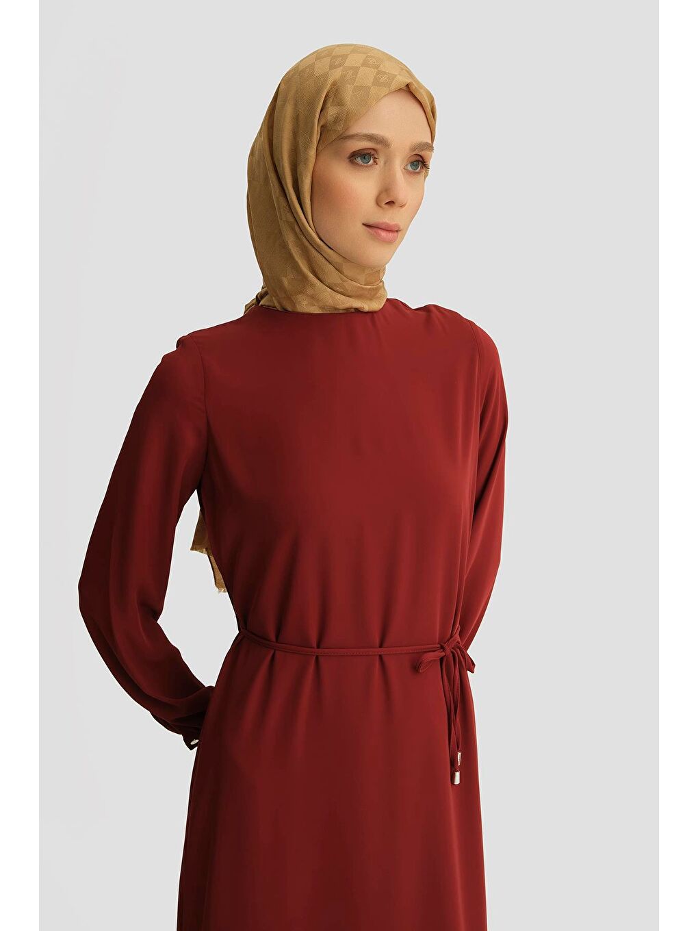 İp Kemerli Elbise 25Yt927 Bordo-1