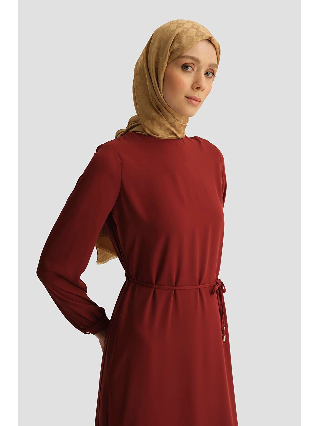 İp Kemerli Elbise 25Yt927 Bordo-3