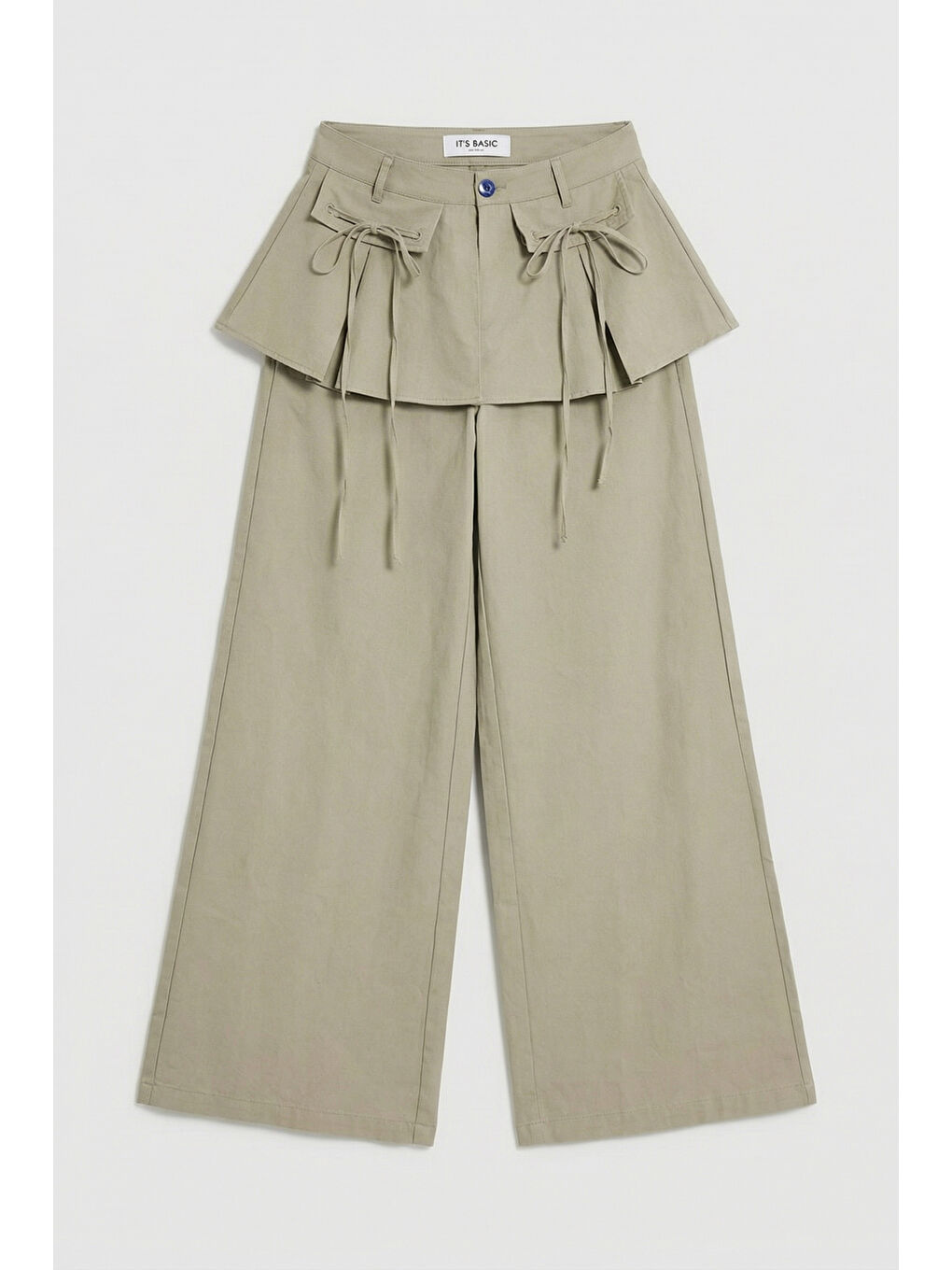 Kadın Haki Yeşil w5 Straight Fit Bol Kesim Kemer Detaylı Özel Tasarım Pantolon-1