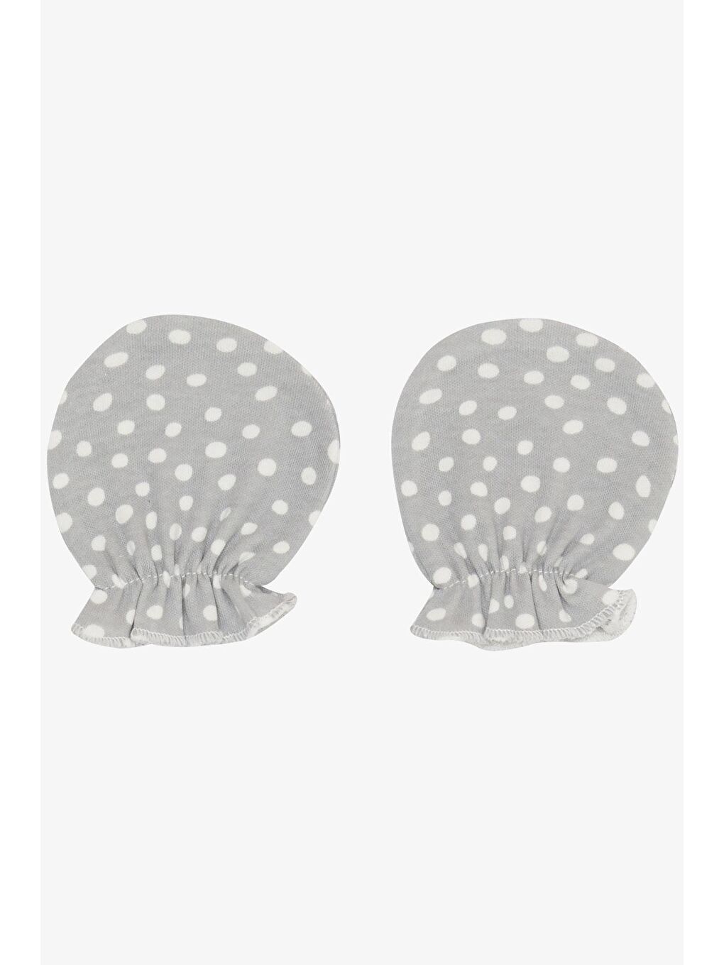 Yenidoğan Bebek Eldiveni Puantiye Desenli Açık Gri (7 X 9 Cm)