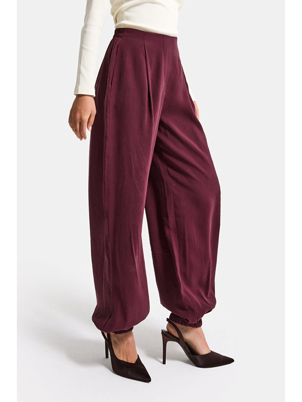 Kadın Bordo s6-35 Baggy Jogger Bol Kesim Pantolon-6