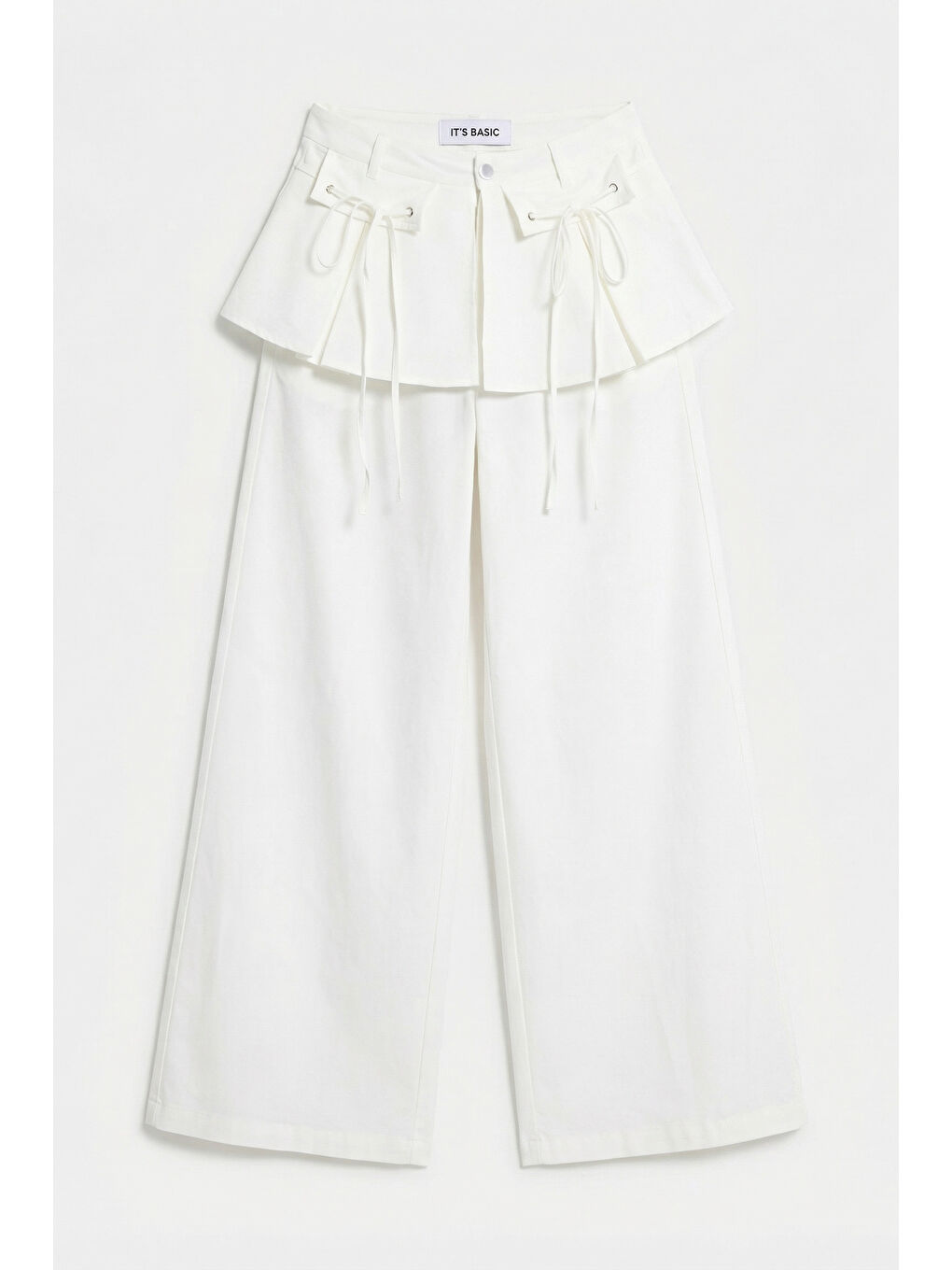 Kadın Kırık Beyaz w5 Straight Fit Bol Kesim Kemer Detaylı Özel Tasarım Pantolon-2