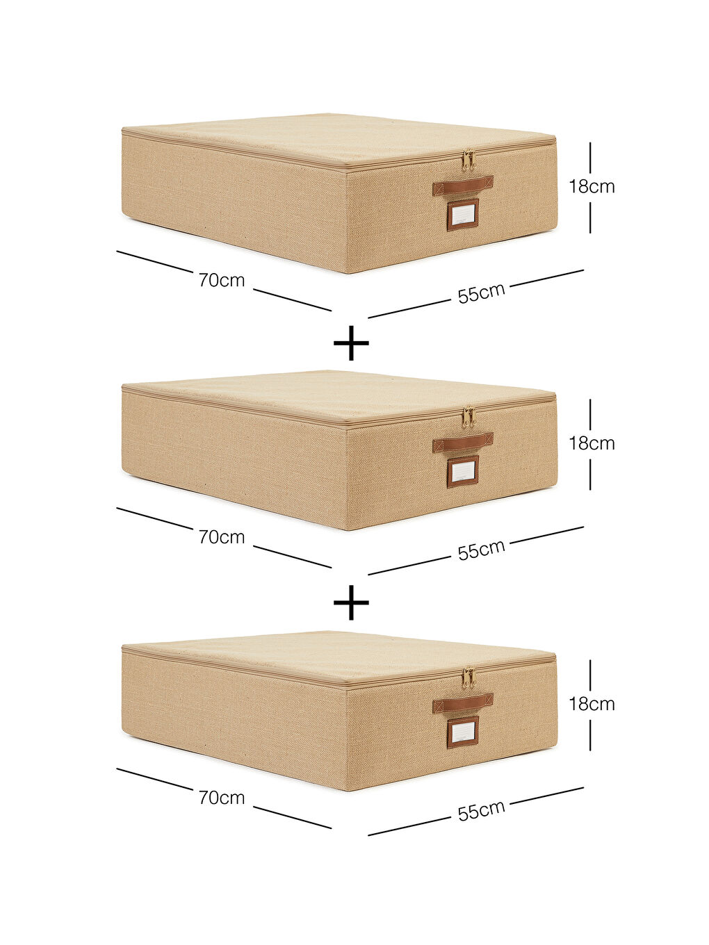 Bej 3'lü Büyük Boy Jüt Destekli Hurç Set 55 x 70 x 18 cm-2