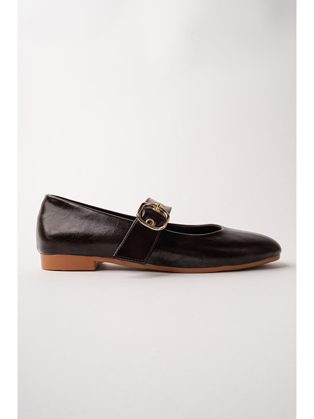 Kahverengi DAİSİE Gold Tokalı Kemerli Kadın Babet Ayakkabı-2