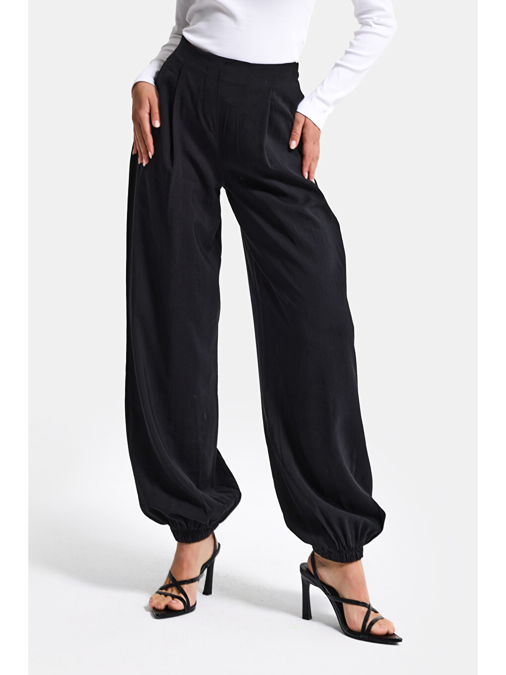 Kadın Siyah s6-1 Baggy Jogger Bol Kesim Pantolon-5