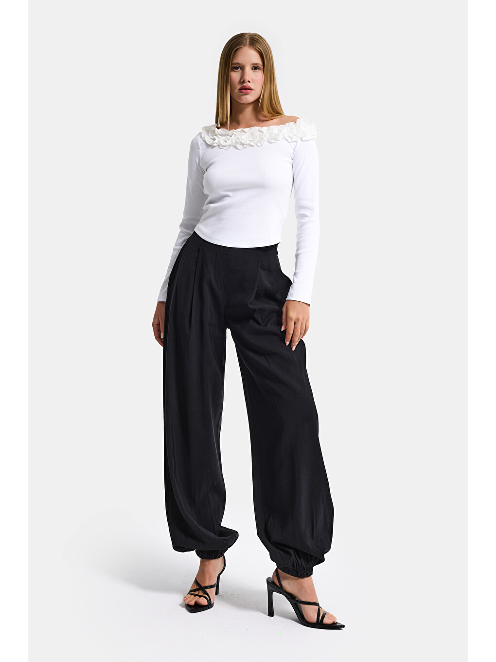 Kadın Siyah s6-1 Baggy Jogger Bol Kesim Pantolon-6