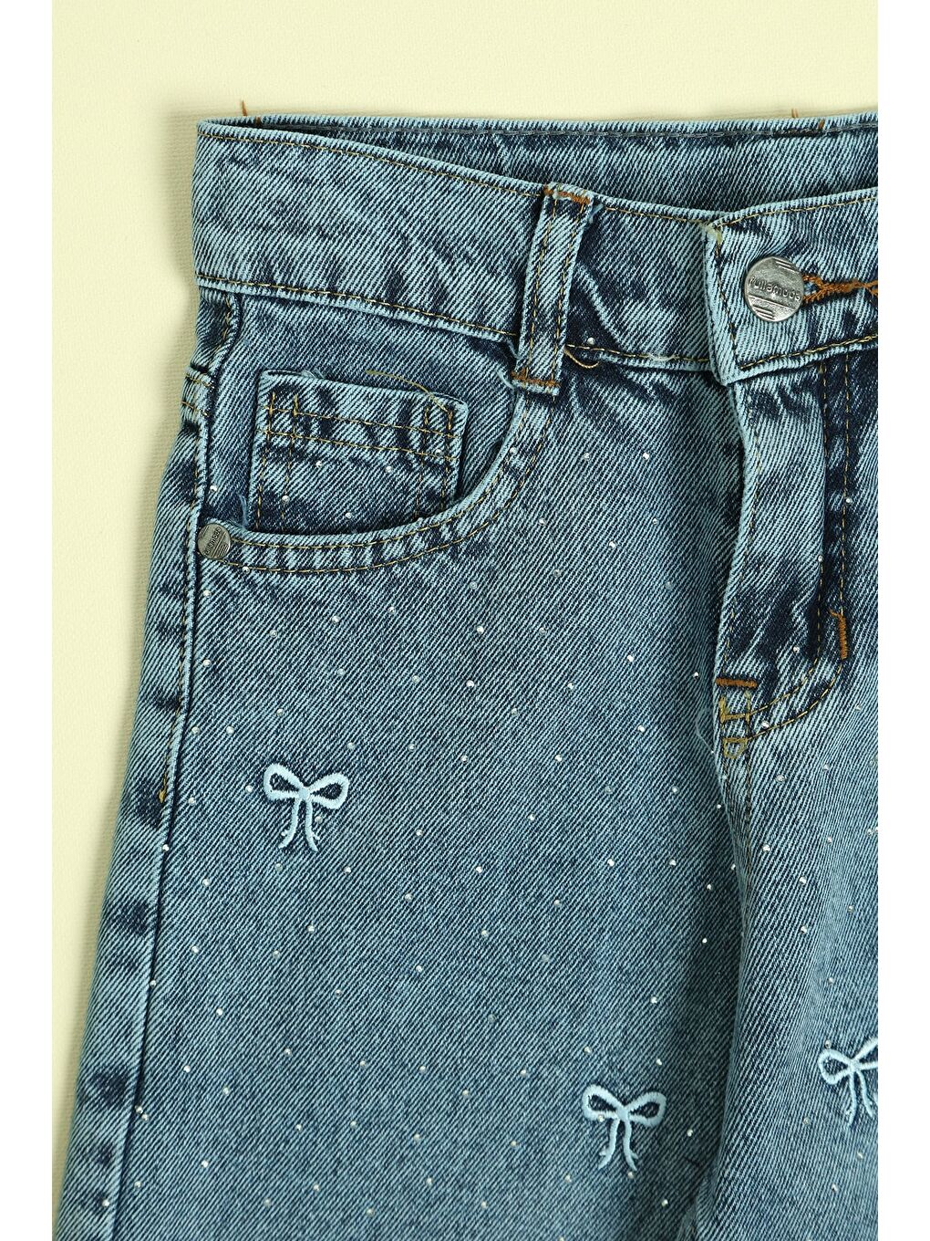 Mavi Beli Ayarlanabilir Nakışlı Taşlı Kız Çocuk Palazzo Pantolon-2