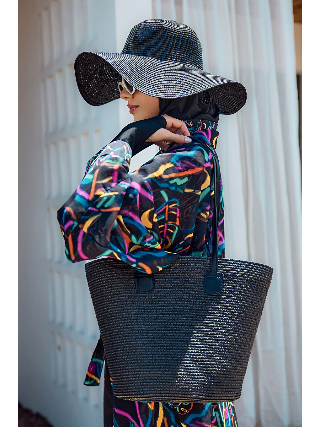 Hasır Çanta Plaj Çantası 025 Siyah-2