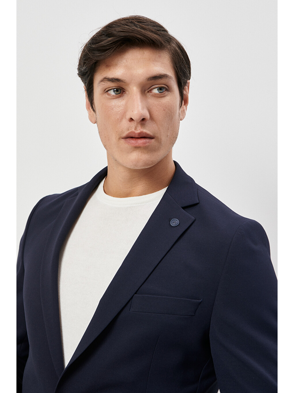 Erkek Lacivert Slim Fit Dar Kesim Mono Yaka Desenli Takım Elbise-1