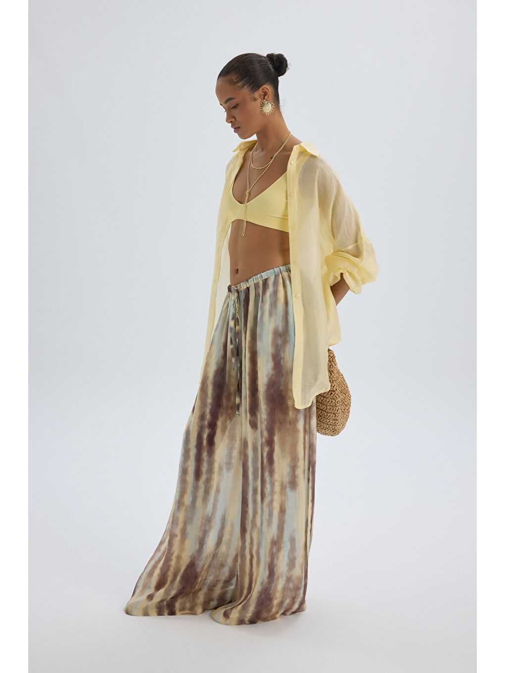 Kahverengi Soretta İnce Dökümlü Kahve Pantolon