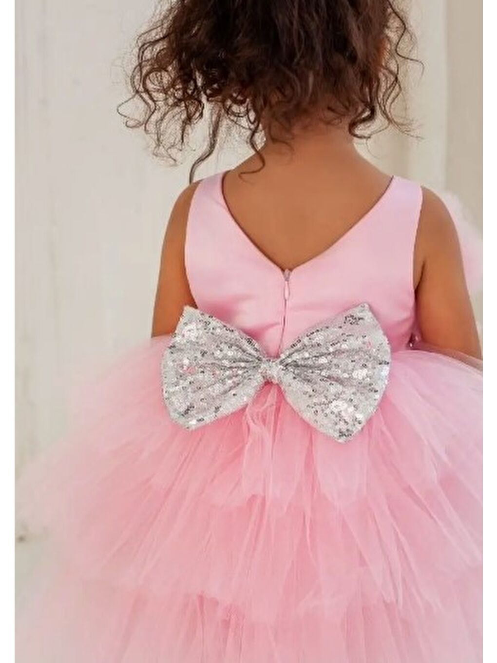 Pembe Saten Kumaş Tütülü Nimfea Kız Çocuk Abiye Elbise MNK0597-3