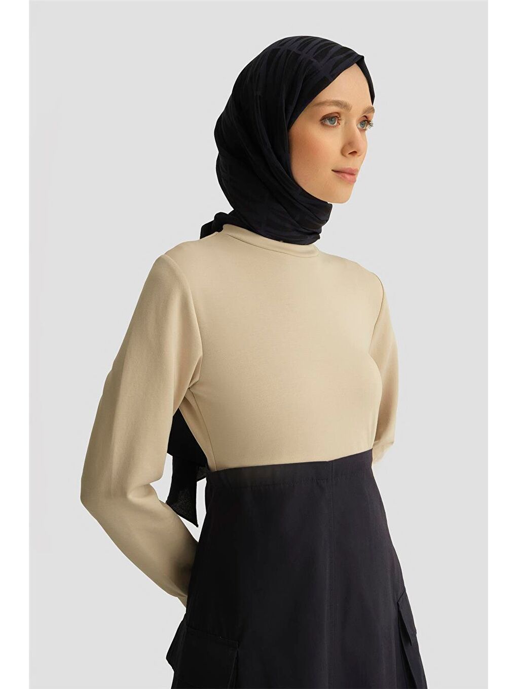 Paraşüt Kumaş Mix Örme Elbise Ortd9437 Lacivert-3