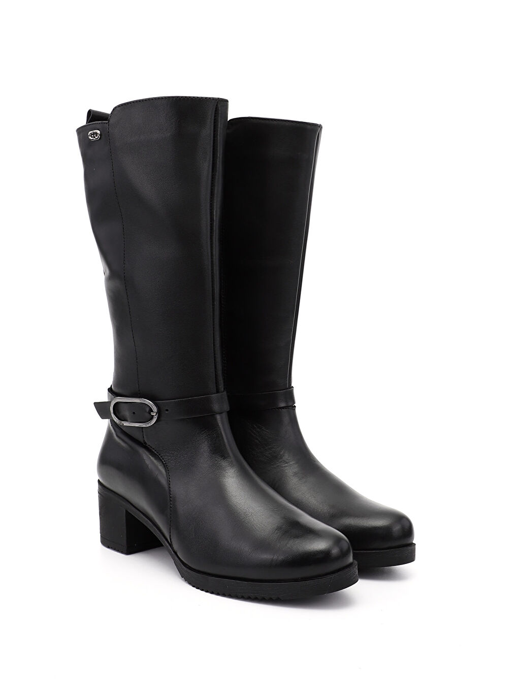 Siyah Kadın AÇIK SİYAH Kalın Topuklu Hakiki Deri Çizme-1