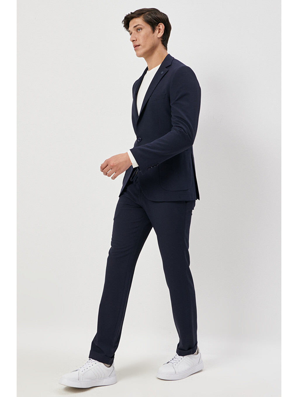 Erkek Lacivert Slim Fit Dar Kesim Mono Yaka Desenli Takım Elbise-3