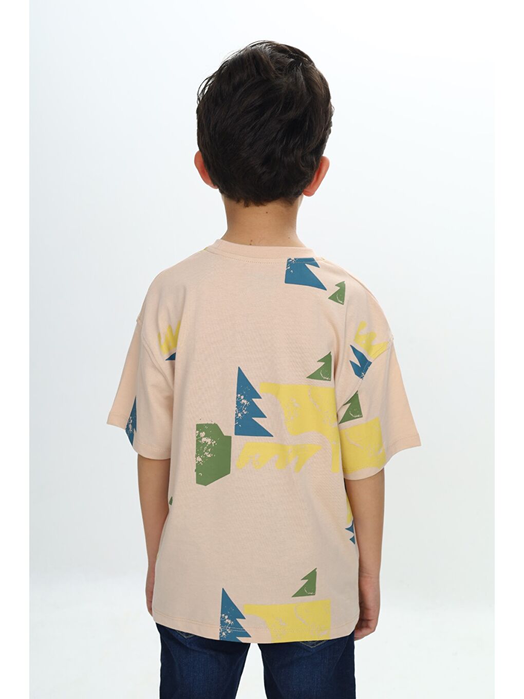 Bej Erkek Çocuk Renkli Grafik Baskılı Tişört-3