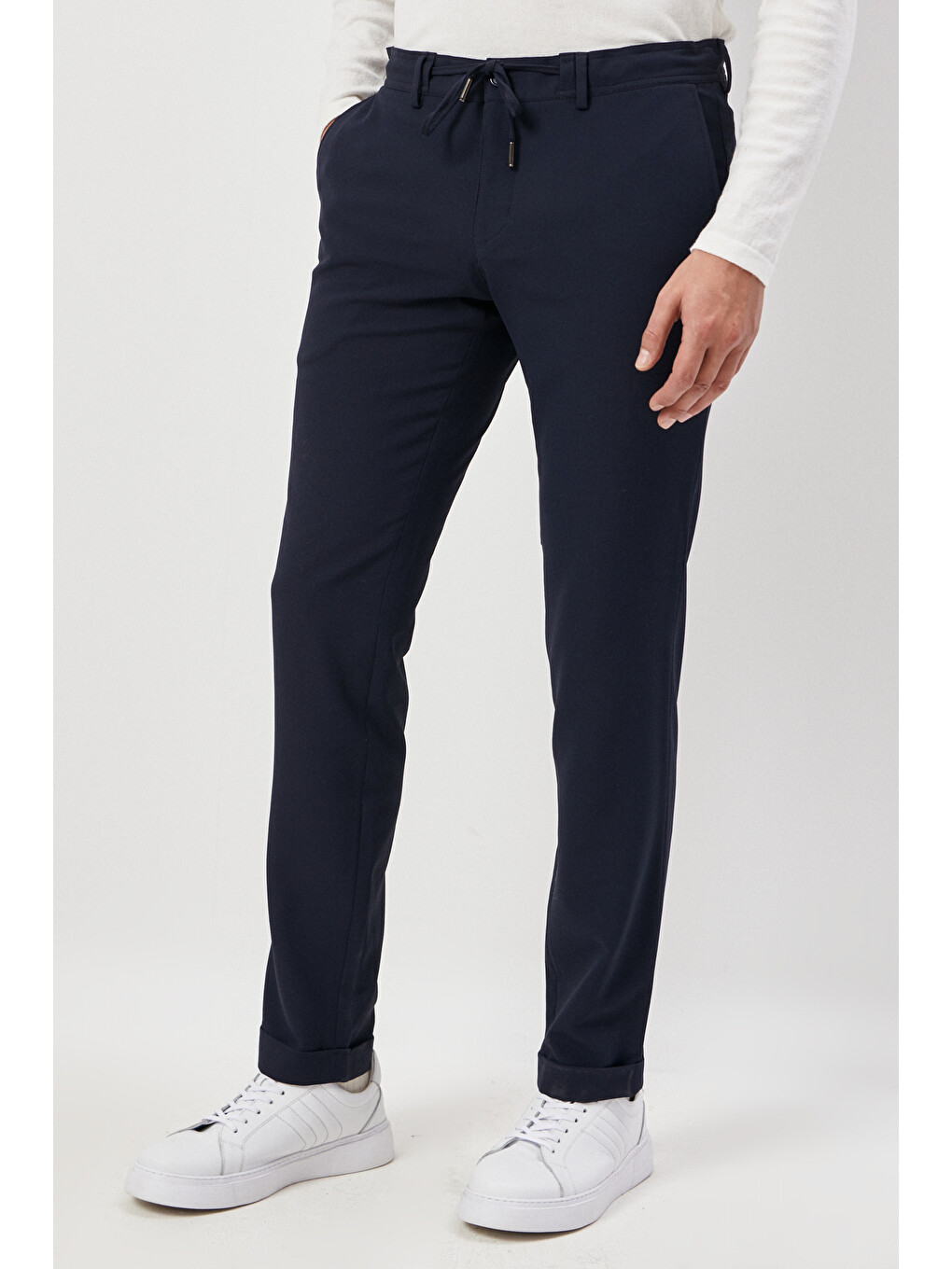 Erkek Lacivert Slim Fit Dar Kesim Mono Yaka Desenli Takım Elbise-4