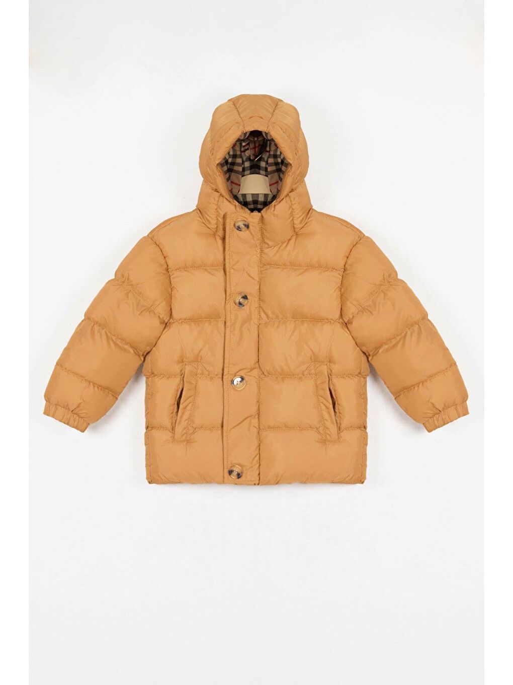 Sarı Kapüşonlu Uzun Kol Düğmeli Fermuarlı Hardal Renk Erkek Çocuk Mont