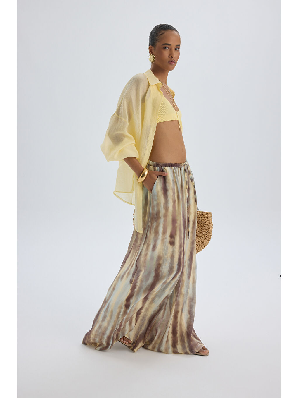 Kahverengi Soretta İnce Dökümlü Kahve Pantolon-2