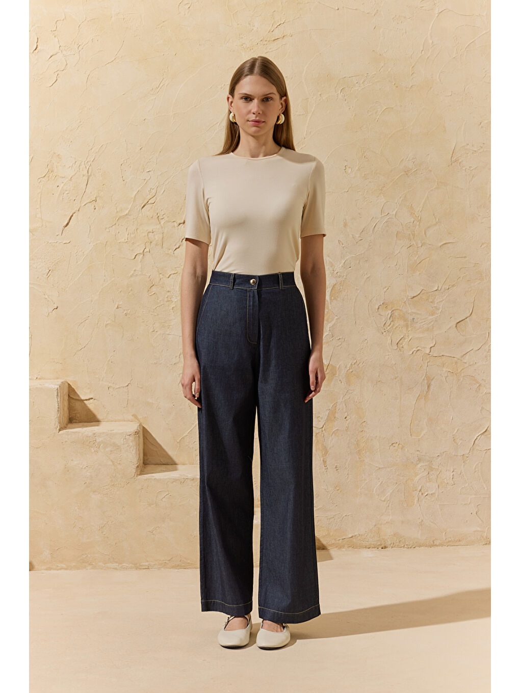 Lacivert Yıkamalı Boru Pantolon-1