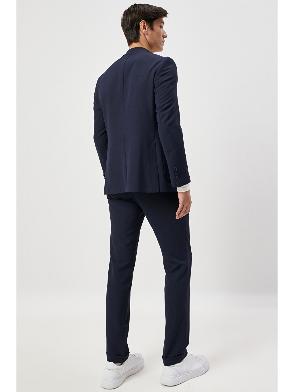 Erkek Lacivert Slim Fit Dar Kesim Mono Yaka Desenli Takım Elbise-6
